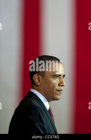 Mar 31,2010 - Andrews Air Force Base in Maryland USA - In einer Rede zur Energiesicherheit, Präsident Obama seine Pläne Mittwoch um große Schwaden des US-Küstengewässern in den Atlantischen Ozean und dem Golf von Mexiko, Öl und Erdgas bohren zu öffnen.   Obama machte diese Bemerkung bei einem Auftritt mit Inte Stockfoto