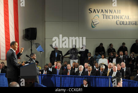 US-Präsident Barack Obama spricht über Arbeitsplätze und die Wirtschaft während des White House, Main Street Tourstopp am Savannah Technical College in Savannah, Georgia USA am 2. März 2010. Stockfoto