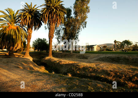 November 19, sind 2008 Spring Tal, CA Mature Palm und Pfeffer Bäumen und einem trockenen Graben einige der Features der Freiflächen des Lamar Street Park im Frühjahr Valley. Laura Embry/San Diego Union-Tribune/Zuma Press, copyright 2007 San Diego Union-Tribune Stockfoto