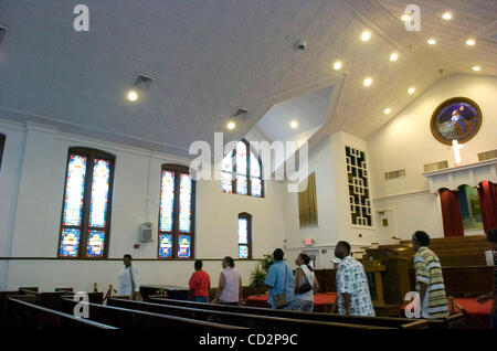 ATLANTA, GA - 31 Juli: Ebenezer Baptist Church, wo Martin Luther King Jr. in Atlanta, Georgia auf Dienstag, 31. Juli 2007 gepredigt. Die Gegend gilt als die Geburtsstätte der Bürgerrechtsbewegung. (Foto von Erik S. weniger / für die New York Times) Stockfoto