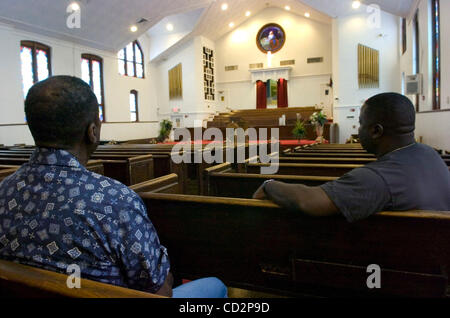ATLANTA, GA - 31 Juli: Ebenezer Baptist Church, wo Martin Luther King Jr. in Atlanta, Georgia auf Dienstag, 31. Juli 2007 gepredigt. Die Gegend gilt als die Geburtsstätte der Bürgerrechtsbewegung. (Foto von Erik S. weniger / für die New York Times) Stockfoto