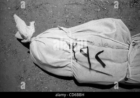 24. Mai 2003 - Al-Musayab, Irak - A Body in ein Leichentuch in einem Massengrab in der Nähe von Al-Musayab, der Irak, mit einem Code darauf.  (Kredit-Bild: © David I. Gross/ZUMAPRESS.com) Stockfoto