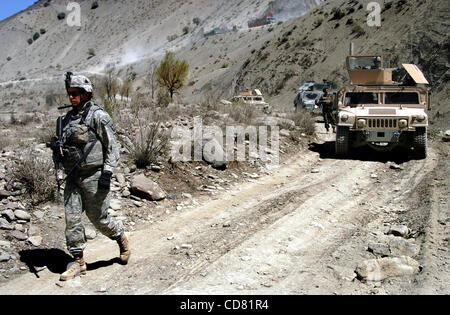 31. März 2008 - Paktya Provinz, Afghanistan - A joint uns / Afghan National Army patrol in Ost-Afghanistan. (Kredit-Bild: © Paul Avallone/ZUMA Press) Stockfoto