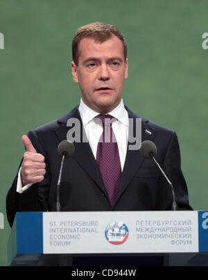 Russischen Präsidenten Dmitry Medvedev besucht St. Petersburg International Economic Forum. Stockfoto