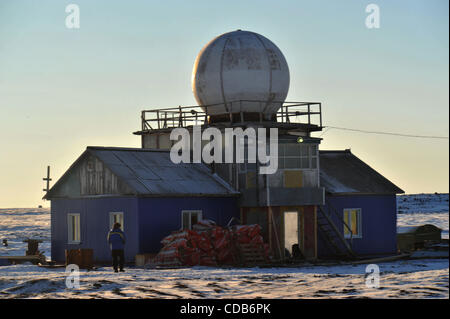 Russische Polarstation am Kap Chelyuskin; Fyodorov Observatorium Polarstation. 30. September 2010. Stockfoto