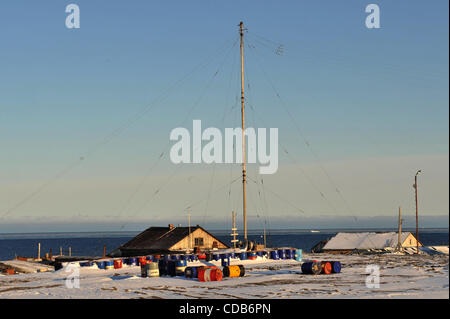 Russische Polarstation am Kap Chelyuskin; Fyodorov Observatorium Polarstation. 30. September 2010. Stockfoto