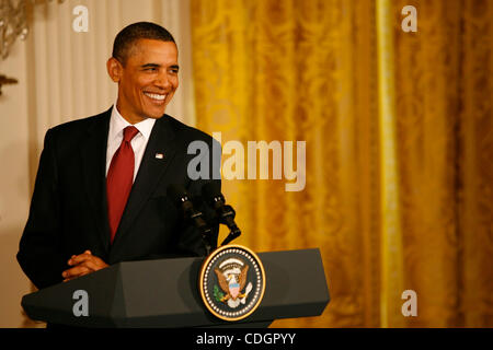 19. Januar 2011 - Washington, District of Columbia, USA - Präsident BARACK OBAMA während einer gemeinsamen Pressekonferenz mit dem chinesischen Präsidenten im East Room des weißen Hauses. (Kredit-Bild: © James Berglie/ZUMAPRESS.com) Stockfoto