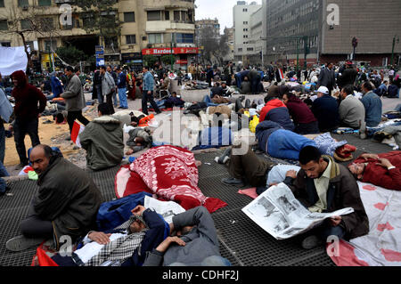 Anti-Regierungs-Demonstranten Camp am Tahrir-Platz in Kairo, Ägypten, Samstag, 5. Februar 2011. Präsident Barack Obama sagte Ägyptens Hosni Mubarak sollte das staatsmännische tun und machen eine schnelle Übergabe an eine repräsentative Regierung.  Foto von Ahmed Asad Stockfoto