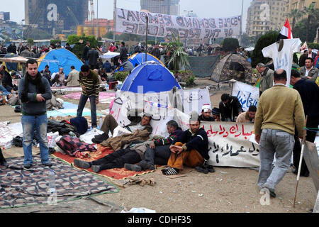 Anti-Regierungs-Demonstranten Camp am Tahrir-Platz in Kairo, Ägypten, Samstag, 5. Februar 2011. Präsident Barack Obama sagte Ägyptens Hosni Mubarak sollte das staatsmännische tun und machen eine schnelle Übergabe an eine repräsentative Regierung.  Foto von Ahmed Asad Stockfoto