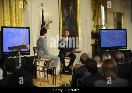 6. Juli 2011 - Washington, District Of Columbia, USA - 06.07.11 - das Weiße Haus Washington DC. Präsident Barack Obama hält eine Twitter-Rathaus und wird moderiert von Jack Dorsey, Twitter-Mitgründer und Executive Chairman. Die Veranstaltung findet im East Room des weißen Hauses. . Foto:-Bild Stockfoto