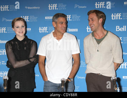 9. September 2011 - Toronto, ON, Kanada - Evan Rachel Wood, George Clooney mit Ryan Gosling an den "Iden des März" Pressekonferenz auf dem Toronto International Film Festival 2011. (Kredit-Bild: © Dan Herrick/ZUMAPRESS.com) Stockfoto