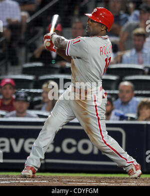 27. September 2011 - Atlanta, GA, USA - Philadelphia Phillies Shortstop Jimmy Rollins trifft einen Solo Homerun gegen die Atlanta Braves im 7. Inning MLB Baseball Spiel im Turner Field in Atlanta, Georgia, am 27. September 2011.   UPI Photo/Erik S. weniger (Kredit-Bild: © Erik Lesser/ZUMAPRESS.co Stockfoto