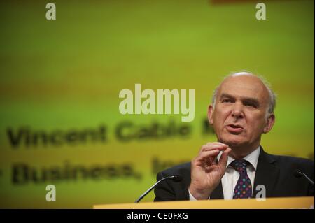 19. September 2011 - Birmingham, England, UK - Adressen Wirtschaftsminister VINCE CABLE Delegierten während der Liberal-Demokraten-Konferenz im ICC. (Kredit-Bild: © Mark Makela/ZUMAPRESS.com) Stockfoto