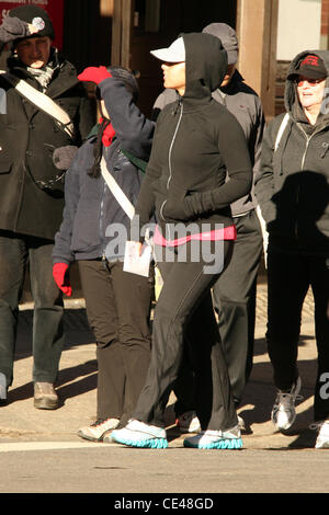 Alicia Keys ist ein Spaziergang durch Soho nach einem Training im Fitnessstudio.  New York City, USA - 03.01.11 Stockfoto