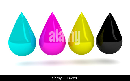 CMYK-Farben über weißen Tropfen. Computergenerierte Bild Stockfoto