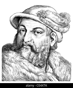 Historische Zeichnung des 19. Jahrhunderts, Joachim II Hektor, 1505-1571, Kurfürst von Brandenburg Stockfoto