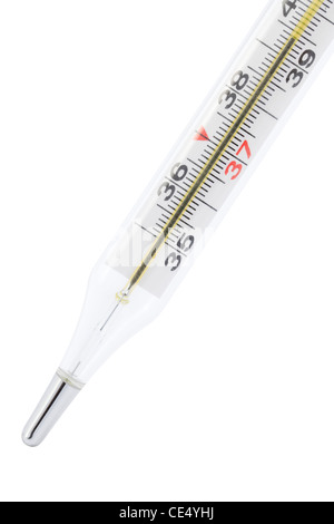 alten klinische mercurial Thermometer isoliert auf weiss Stockfoto