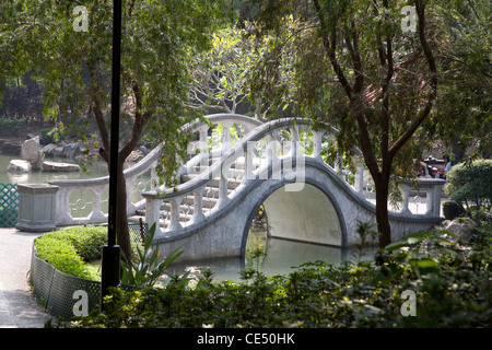 Shatin Park North Garden mit einer Brücke über den See ShaTin neue Gebiete Hong Kong SAR China Stockfoto