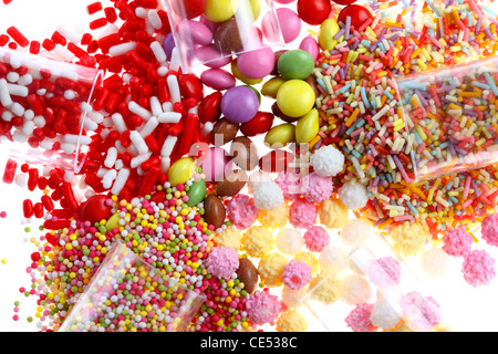 Süßigkeiten, verschiedene Farben, Formen, des Geschmacks enthält viel Zucker und künstliche Aromen. Stockfoto