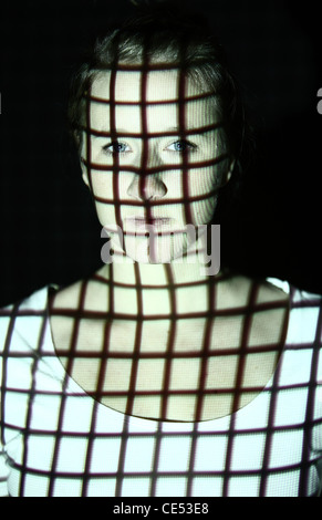 Biometrie, Symbolfoto. Automatische Gesichtserkennung mit einem Laserscanner. 3D-Modell eines weiblichen Gesichts zur Erzeugung von digitalen Daten. Stockfoto