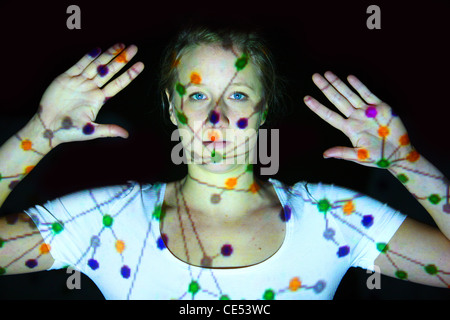 Symbolisches Bild. Biometrischen, automatische Gesichtserkennung, Gesicht Scanner. Vernetzung, soziale Netzwerke, Medien. Stockfoto