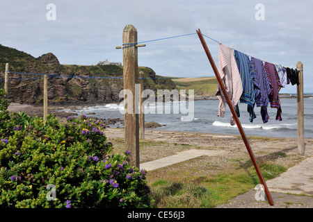 Wäscheständer in Pennan Bay, Aberdeenshire, Schottland, Großbritannien. Stockfoto