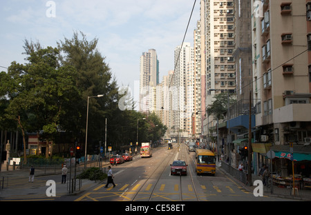 Kennedy Town Praya Hauptstraße und Belcher park die ehemaligen Waterfront, bevor er Landgewinnung im Landesinneren Hongkong Sonderverwaltungsregion Hongkong gemacht Stockfoto