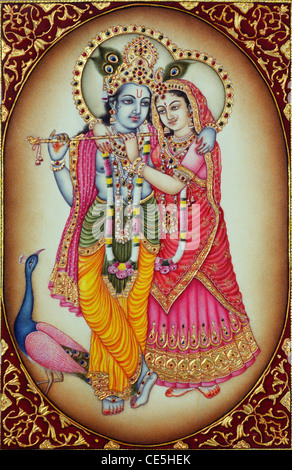 Radha Krishna Miniaturmalerei auf Elfenbein Stockfoto