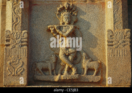 Lord Krishna Flötenspiel in Bal-Krishna-Tempel 1515; Hampi; Hospet; Karnataka; Indien Stockfoto