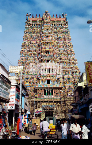 Sri Meenakshi Amman Tempel Westturm in Madurai; Tamil Nadu; Indien Stockfoto