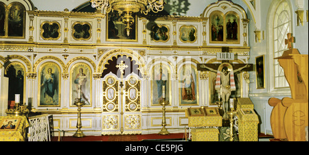 Altar in die finnische orthodoxe Kathedrale des Heiligen Nikolaus in Kuopio, Finnland Stockfoto