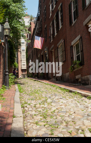 Malerischen gepflasterten Eichel Street, Beacon Hill, Boston, MA, USA, Massachusetts, USA, Nordamerika Stockfoto