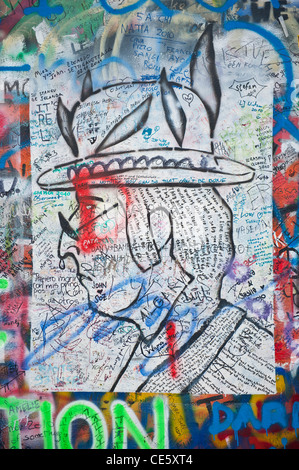 John Lennon-Tribut-Wand in der Mala Strana Teil der Altstadt in Prag, Tschechische Republik Stockfoto