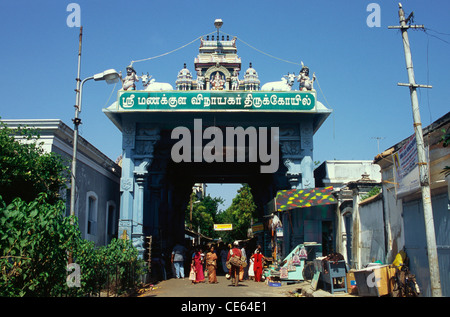 Arulmigu Manakula Vinayagar Tempel; Eingang von Sri Manakkula Vinayagar Tempel; Pondicherry; Puducherry; Union Territory; UT; Indien; asien Stockfoto