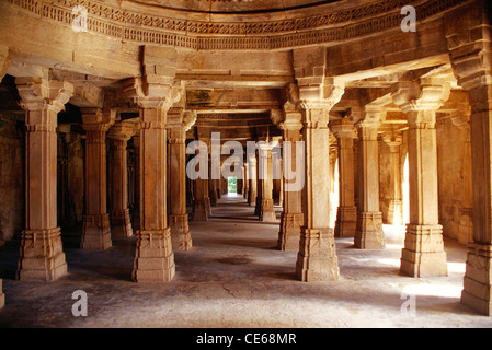 Halle mit Säulen gesäumt; Sahar Ki Masjid; Champaner; Panchmahal; Gujarat; Indien Stockfoto