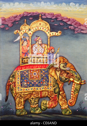 Mughal König Shah Jahan auf Elefanten reiten Stockfoto