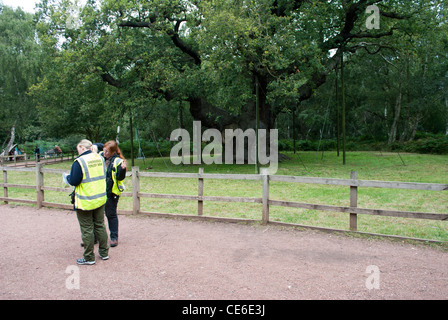 Zwei Frauen im Sherwood Forrest High viz Westen stand vor den hohen viz Westen Stockfoto