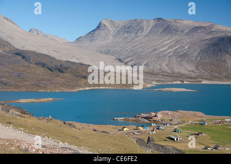 Grönland, igaliku. kleine Siedlung auf der igaliku Fjord. Am besten bekannt für Ruinen von gardar. Stockfoto