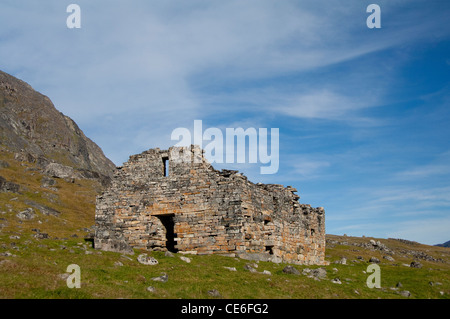 Grönland qaqortoq, hvalsey (aka Whale Island). 14 C. Stein Ruinen von hvalsey Kirche (aka hvalso kirkeruin). Stockfoto