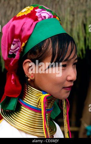 Thailand, Goldenes Dreieck, Chiang Rai, lange Hals Karen Hilltribe, lange Hals Frau Stockfoto
