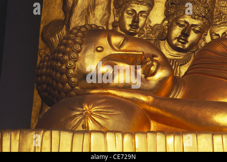 NMK 84259: Nirvana goldene Statue des Buddha in Welt Friedenspagode schlafen; Vaishali; Bihar; Indien Stockfoto