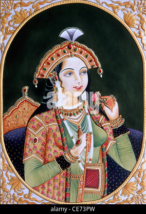 Miniaturgemälde auf Papier der Prinzessin Mumtaz Mahal Ehefrau des Mogulkaisers Shah Jahan Stockfoto