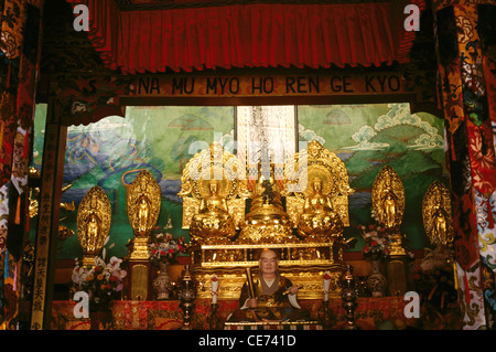 SSK 82797: Statuen von Buddha in Gold bei Gompa an Shanti Stupa in Leh Ladakh Jammu und Kaschmir Indien Stockfoto