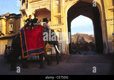 RSC 82223: Touristen auf Elefanten amber Fort Jaipur Rajasthan Indien Stockfoto