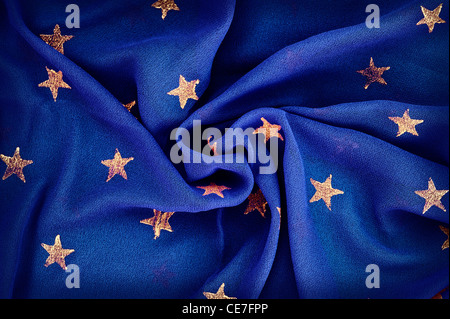 Blauen indischen Schleier mit goldenen Sternen abstrakt Stockfoto