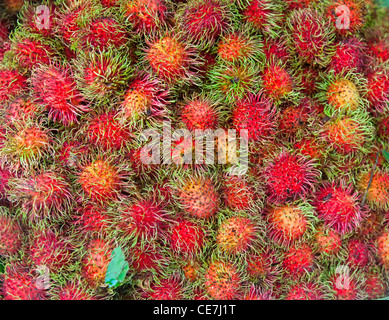 Reihe von Rambutan auf thai-Markt Stockfoto