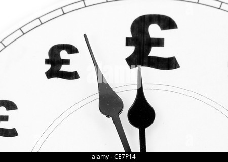 Uhr und Pfund Zeichen, Zeit ist Geld Stockfoto