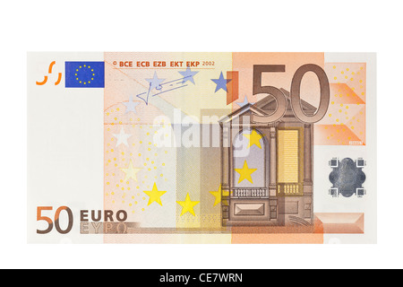 50 Euro-Banknote auf weißem Hintergrund Stockfoto