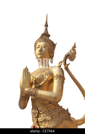 Statue von Kinnari, traditionelles Symbol für weibliche Schönheit im Wat Phra Kaeo, dem Royal Grand Palace, Bangkok, Thailand Stockfoto