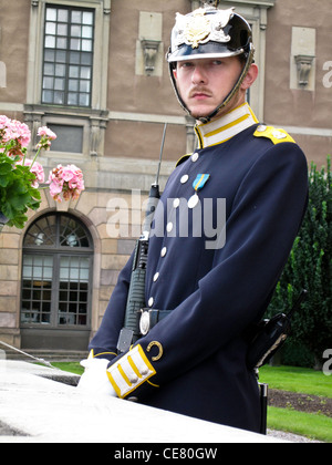 Serious suchen Wache im schwedischen königlichen Palast in Stockholm, Schweden; Europa; Scandinavia Stockfoto
